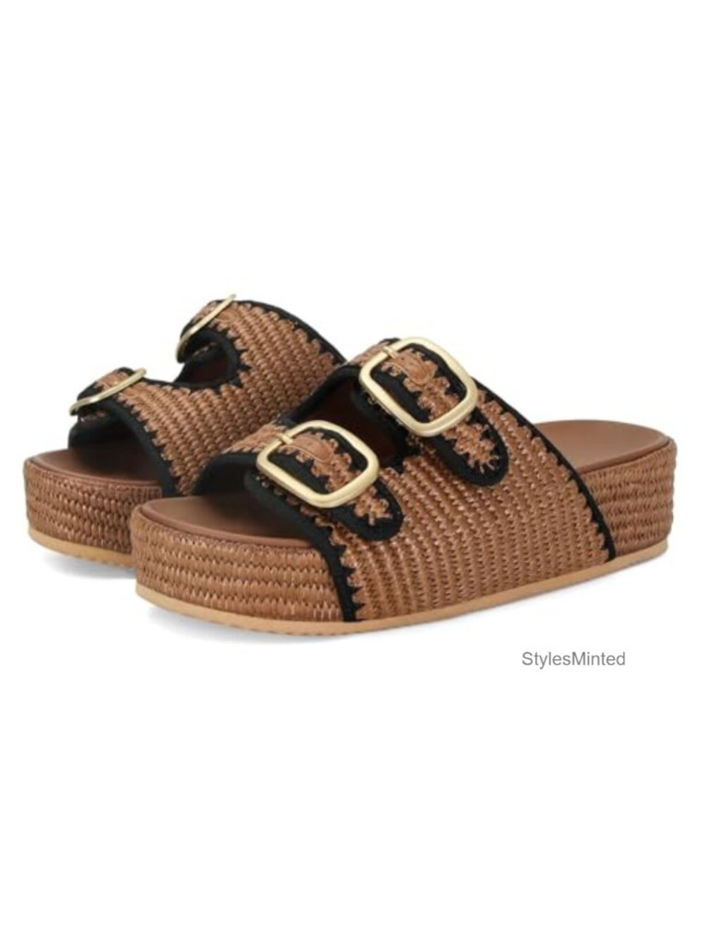 Women's Raffia Espadrille Wedge Sandals - Woven Straw Flatform Ankle Strap Slide